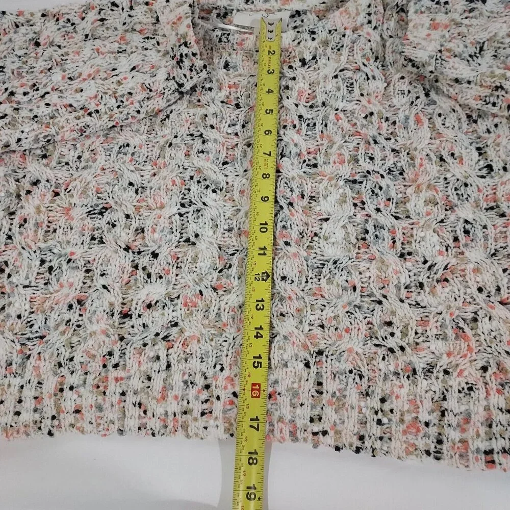 Jessica Simpson White Confetti Multi-Color Cropped Knit Sweater Ribbed Cuff Larg - Picture 5 of 14